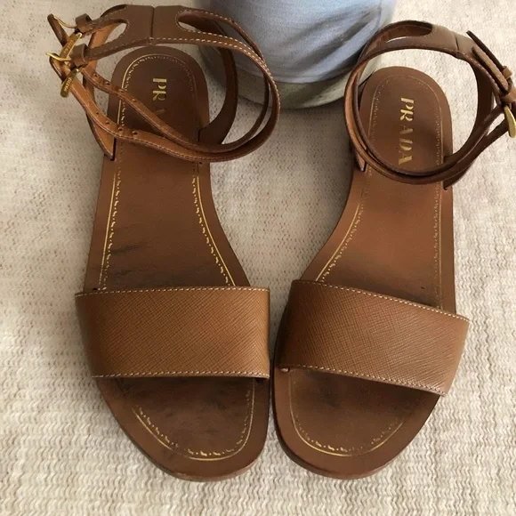 Prada Saffiano Leather Sandals - Picture 1 of 8